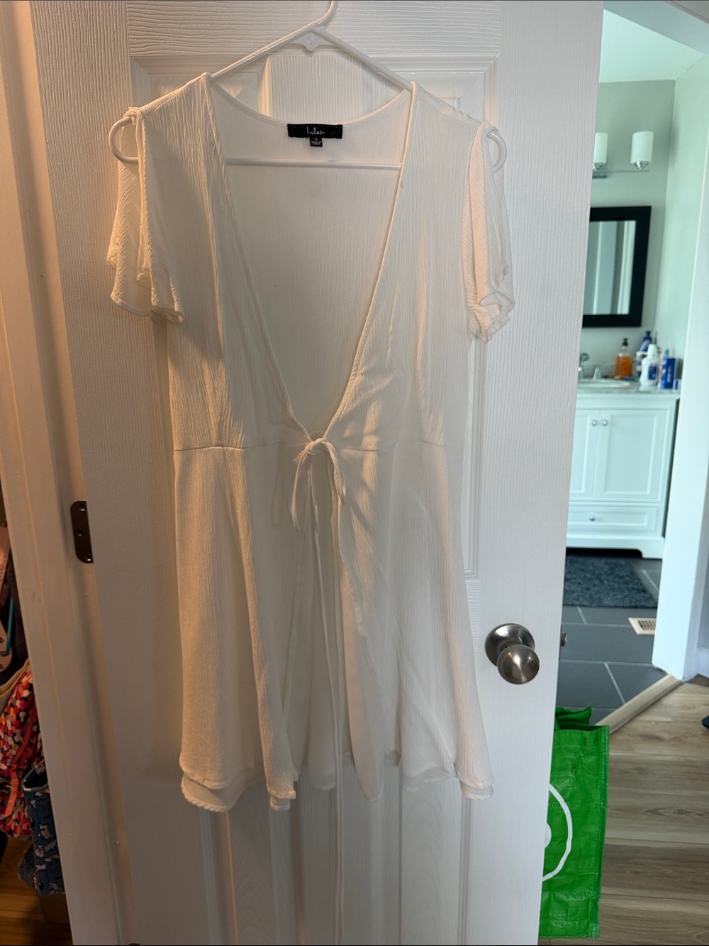 Lulu's White Crinkled V-Neck Mini Dress